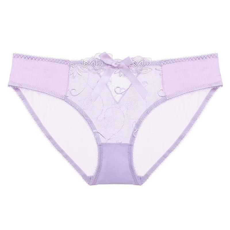 French panties ultra-thin mesh breathable low-rise large-size panties sexy transparent hollow embroidered lace briefs