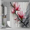 1pc pink floral print shower curtain, polyester fabric, machine washable, with hooks, suitable for bathroom decoration
