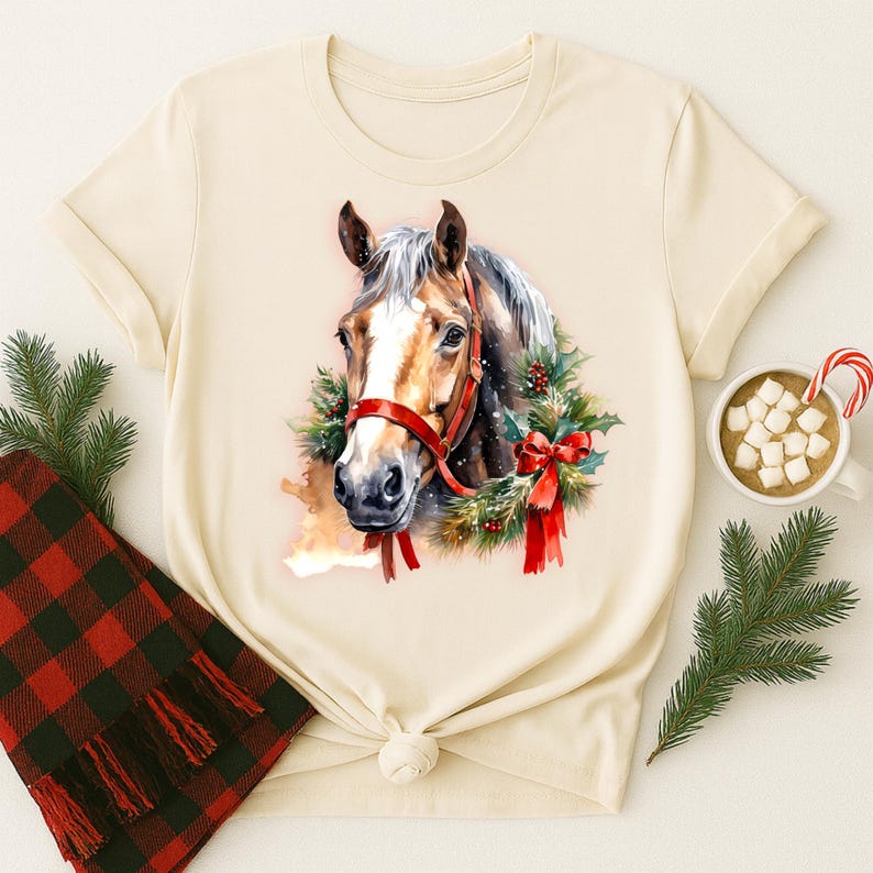Christmas Horse Digital Download for Holiday TShirts Mugs Farmhouse Decor Simple Loose Casual Fashion Chinese Zodiac Horse