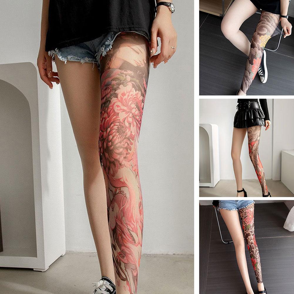Full Leg Tattoo Socks Sun-proof Cycling Men Cool Personalized Driving Women Fishing Elastic Socks Japanese Sexy Stockings