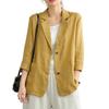 Women Vintage Casual Blazer Jacket Cotton Linen Coat Long Sleeve Lapel Thin Coat with Pockets 2 Buttons