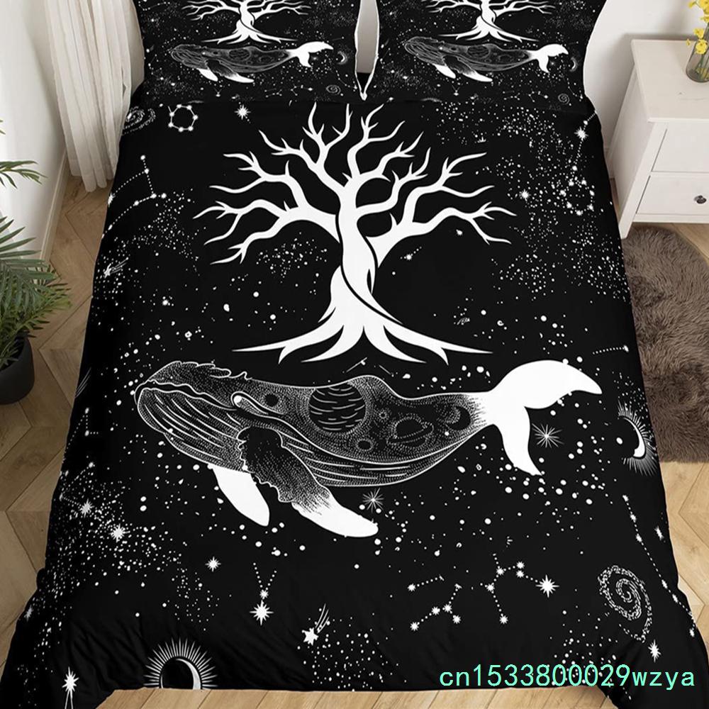Katze Bettbezug Set Aquarell Wal Fischen Bettwäsche Set Ozean Meereswelle Bettdeckenbezug Marine Nautisch Themen Tagesdecke Bezug