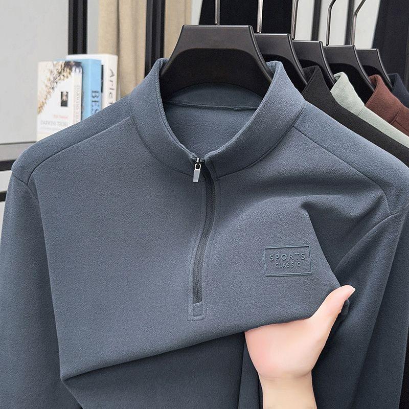 New Men's Long Sleeve Stand Collar Zipper Sweatshirt Casual Bottoming Thickened