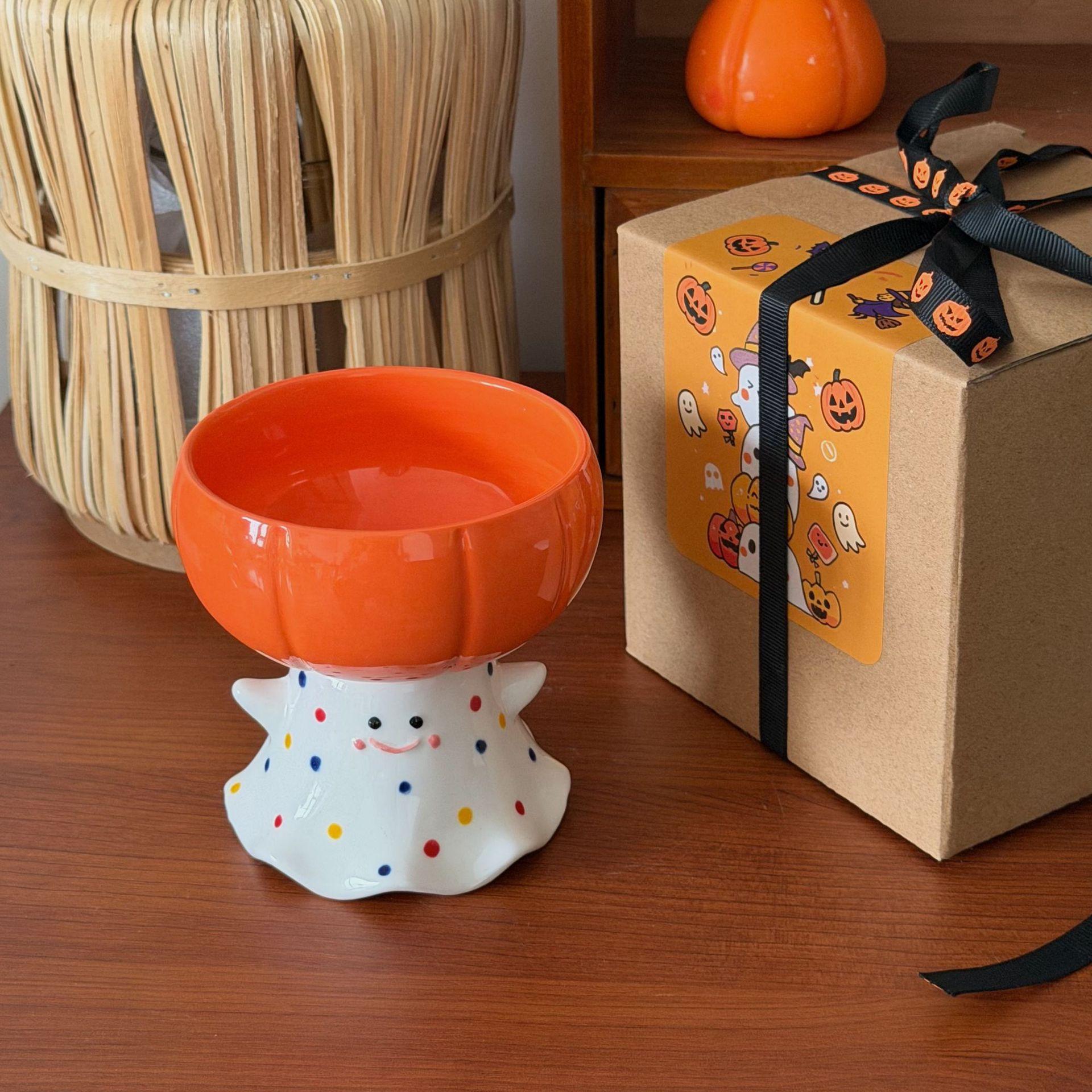 

Pumpkin Ice Cream Mug Halloween Ceramic Cup Hand Painted Creative Gift Cute High Foot Cup 180ML