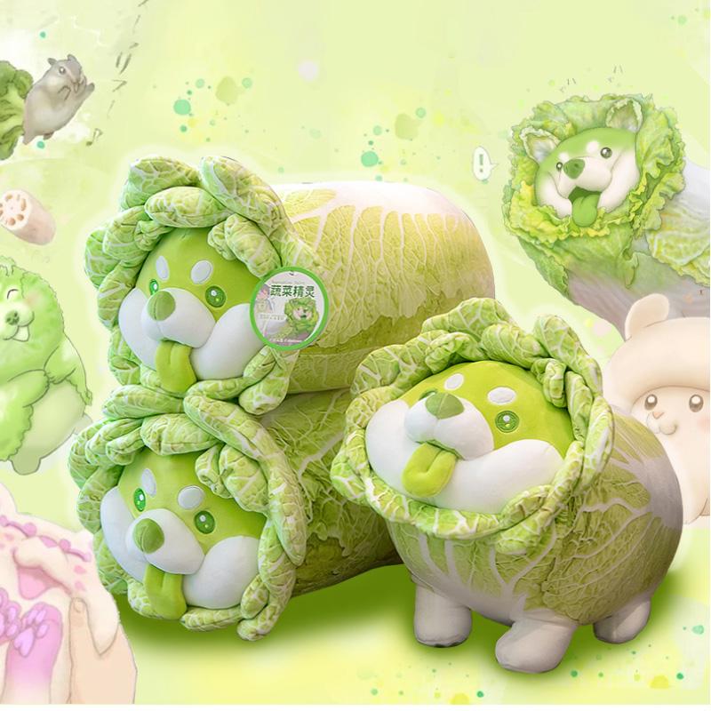 Cute Vegetable Fairy Plush Toy Lifelike Japanese Cabbage Dog Cantaloupe Tortoise Cabbage Frog Fluffy Shiba Inu Pillow Kids Toys