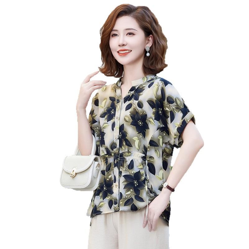 Mom's 2026 Chinese Chiffon Blouse: Spring/Summer National Style for Middle-Aged & Elderly Women