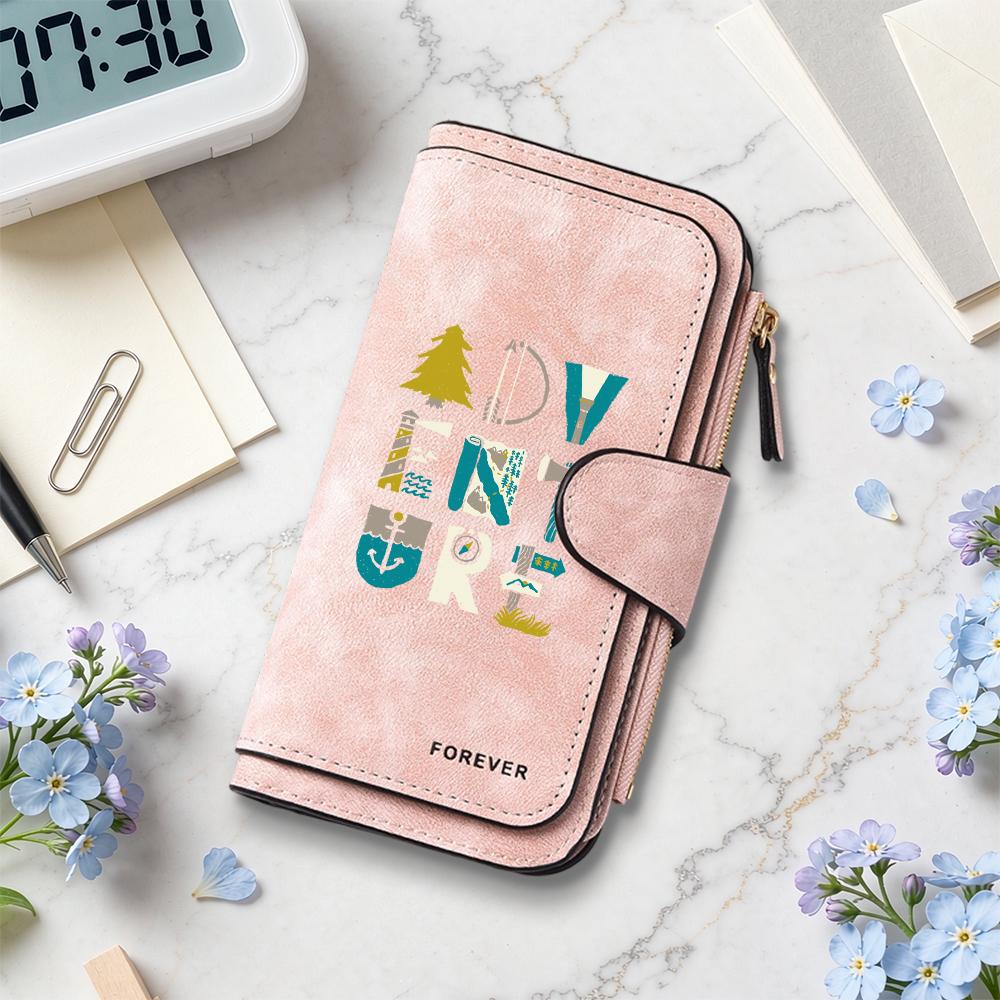 Stylish Adventure Print Long Wallet with Multi Compartments for Daily Use Portable Functional Purse for Travel