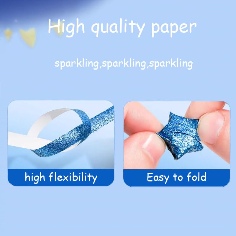 BetterJonny Lucky Star Origami 720 18 Glittery Origami Paper for DIY Crafts Strips, Sheets, Colors,