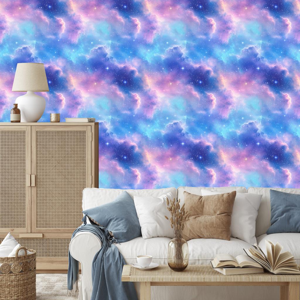 Watercolor Galaxy Blue, Lavender Mountain Wallpaper 50x1000