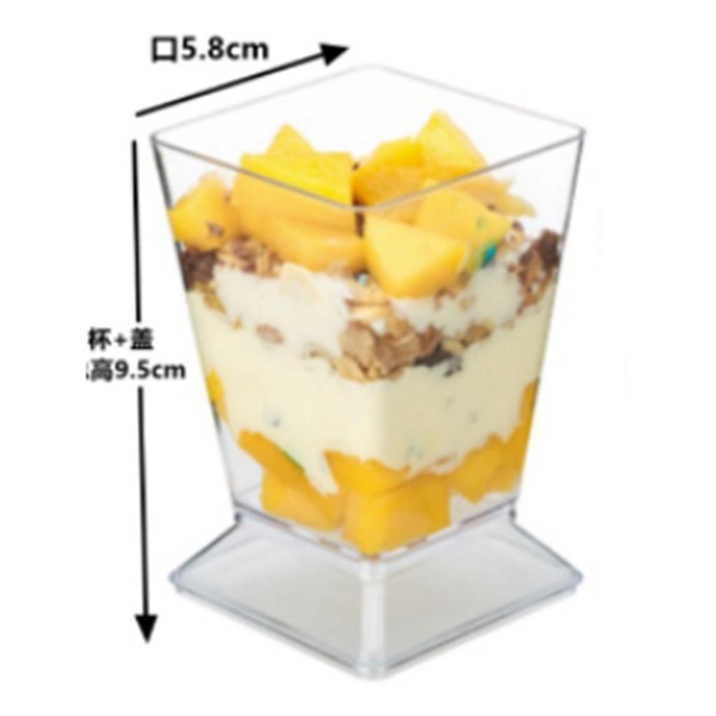 Clear Dessert Cups with Lids Reusable Trapezoidal Transparent Easy Clean Parfait Appetizer Cup for