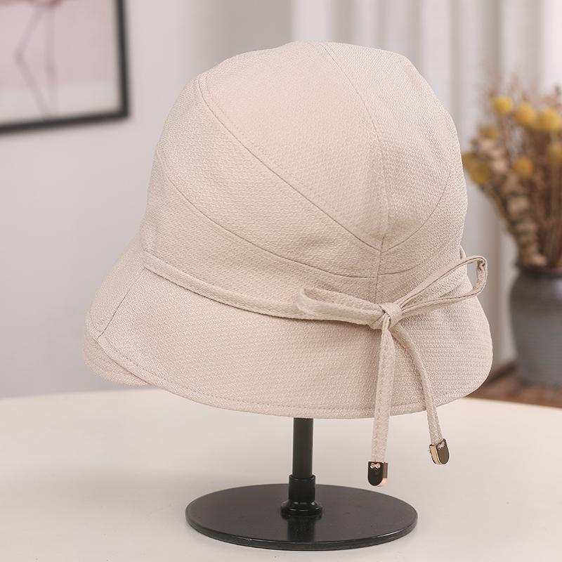 Simple lace-up bow bucket hat spring and autumn new versatile turned eaves show the face small curling edge anti-sun hat