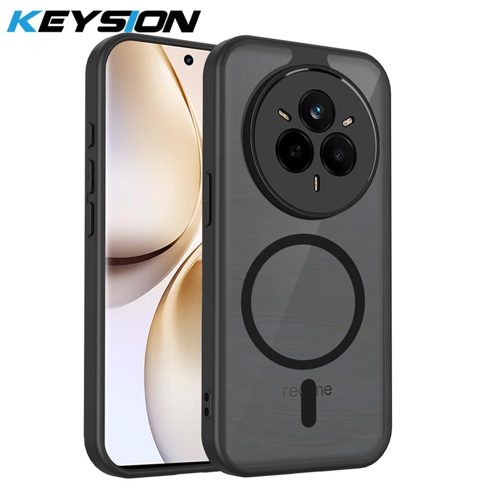

KEYSION Magnetic Phone Case for Realme 14 Pro+ 5G Silicone+PC Matte Translucent Clear Shockproof Cover for OPPO Realme 14 Pro 5G for Realme 14 Pro+ 5G чёрный