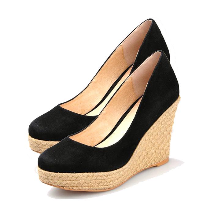 

2025 Новые эспадрильи Женские туфли на танкетке, платформа, лодочки, круглый носок, удобные, повседневные, для вечеринки, для работы, женские туфли на высоком каблуке 33 чёрный