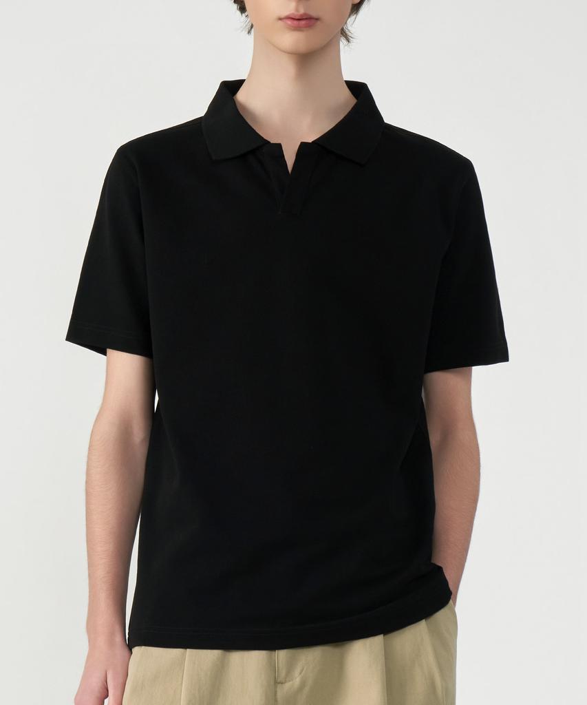 UNTAPPED STUDIO Cotton Pique Slit Neck Collared Short Sleeve Polo Shirt 3 Colors (Type A)