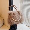 Hairy Handbag Pearl Chain Plush Small Square Bag For Women Fashion Elegant Shoulder Crossbody Bag Autumn Winter Versatile Totes