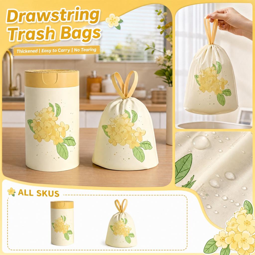 Extra Thick Drawstring Bags -, Strong, with Handles for Kitchen, Living Room, Dormitory Home Use