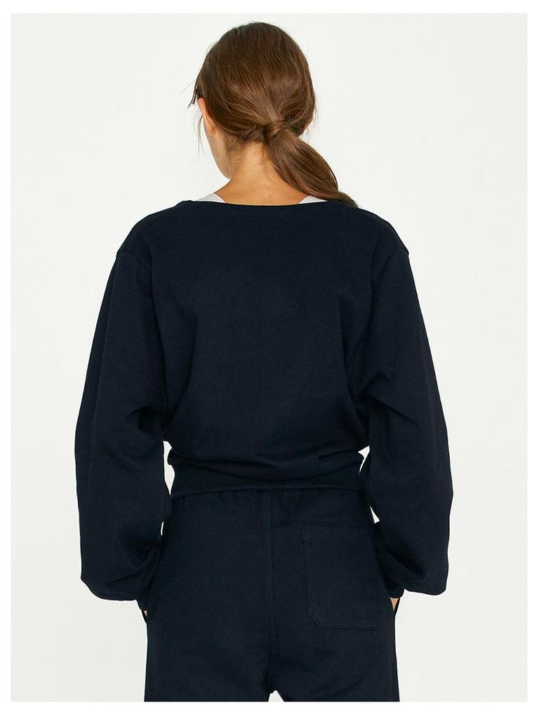 V-Ausschnitt Strickjacke Design Sportlich Lässig Damen Kurz Sweatshirt Trend