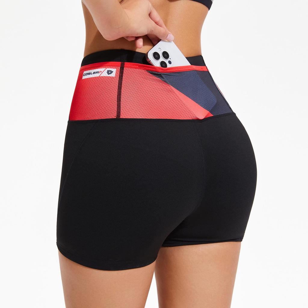 Women's Fashion Printed Compression Running Shorts with Pockets, Quick-Drying, Full Waist Fit.