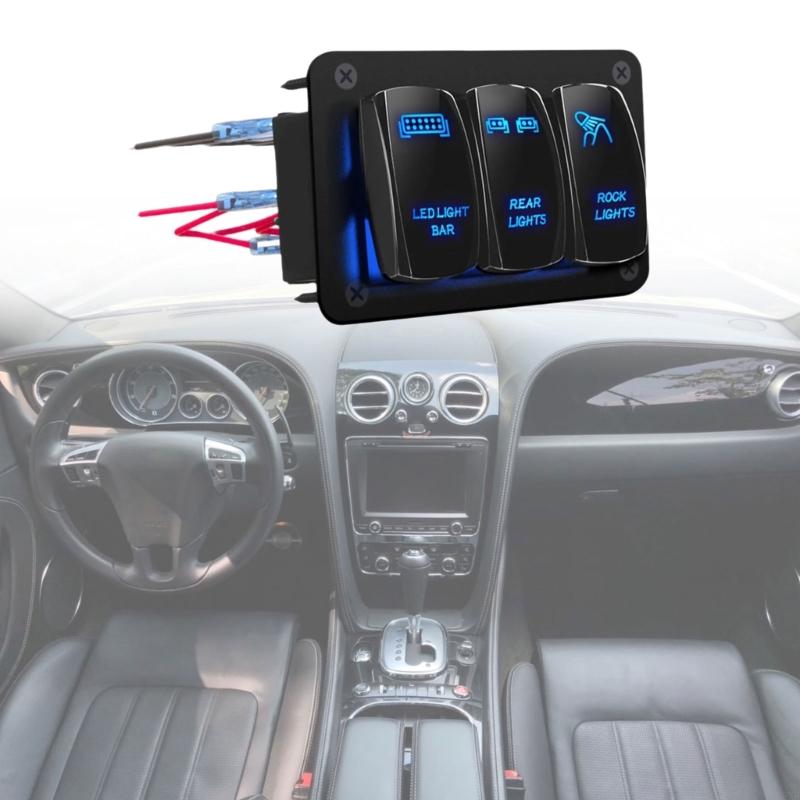 2025 New Blue LED Light Toggle Switches Waterproof 3 Gang Aluminum Rocker Switches Panel