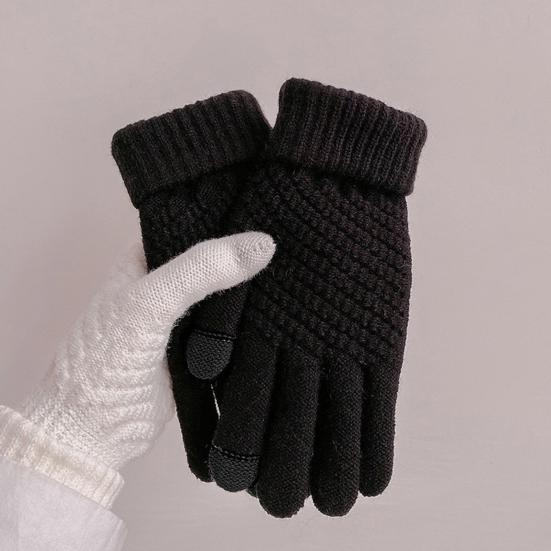 Gestrickte Touchscreen-Handschuhe Einfarbig Dehnbar Warme Handschuhe mit Rippbündchen Unisex Verdickte Winterstrickhandschuhe