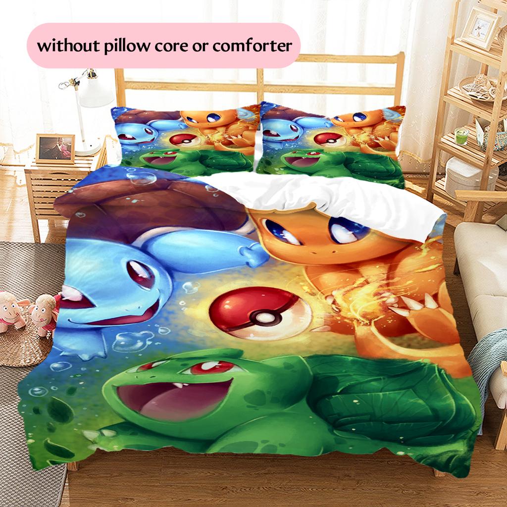 Pokémon Pattern Bedding Home Decoration Birthday Gift (1 * Duvet Cover + 2 * Pillowcase, Without Core)