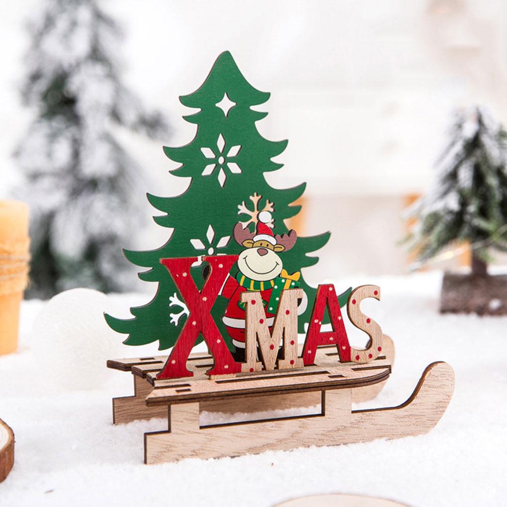 Christmas Assembled Ornament DIY Handmade Sleigh Wooden Craft Xmas Table Decoration Small Snowman