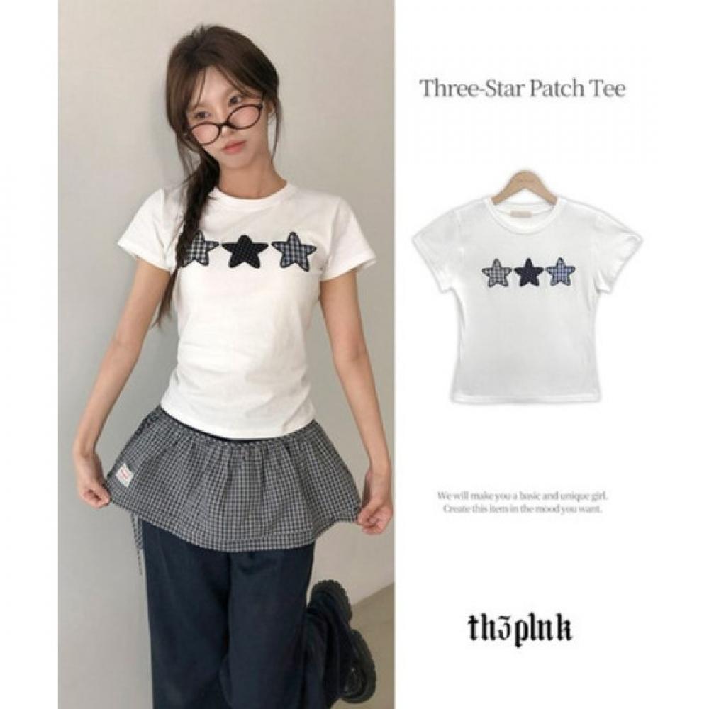 THe Pink Slim FiT THree STar Embroidery PaTcH Mix T sHirT H Idel