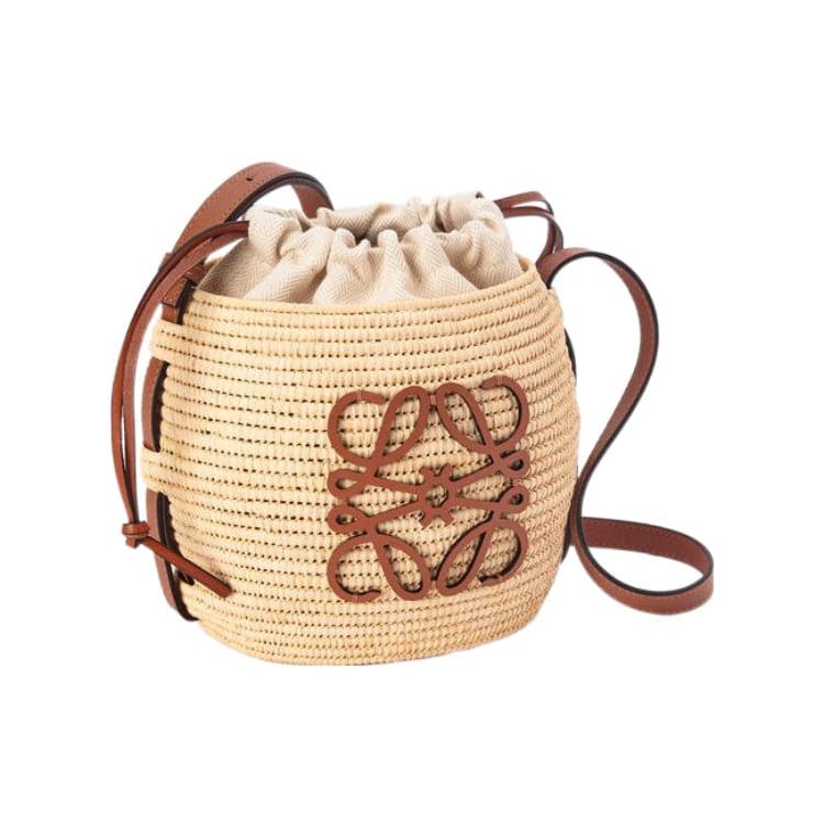 Loewe Bolso Cubo de Fibra de Abeja con Cuero de Vaca, Bolso de Hombro, Bolso Cruzado para Mujer Marrón A223Z48X03-2435