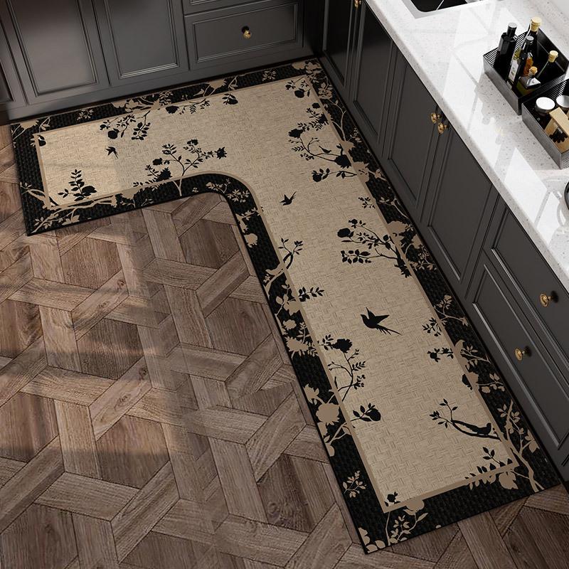 French Medieval Style Kitchen Floor Mat Non-slip and Oil-proof, Scrubbable Leave-in Special Foot Mat L-shaped Whole Floor with Diatom Mud Carpet
