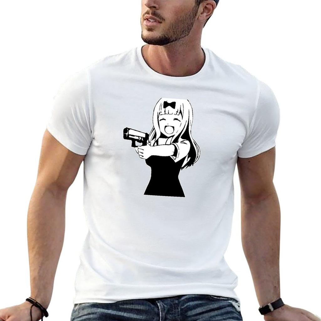 Chika fujiwara holds a gun anime girl with a gun TShirt man t shirts high quality luxury brand printed t shirts for man TShirt