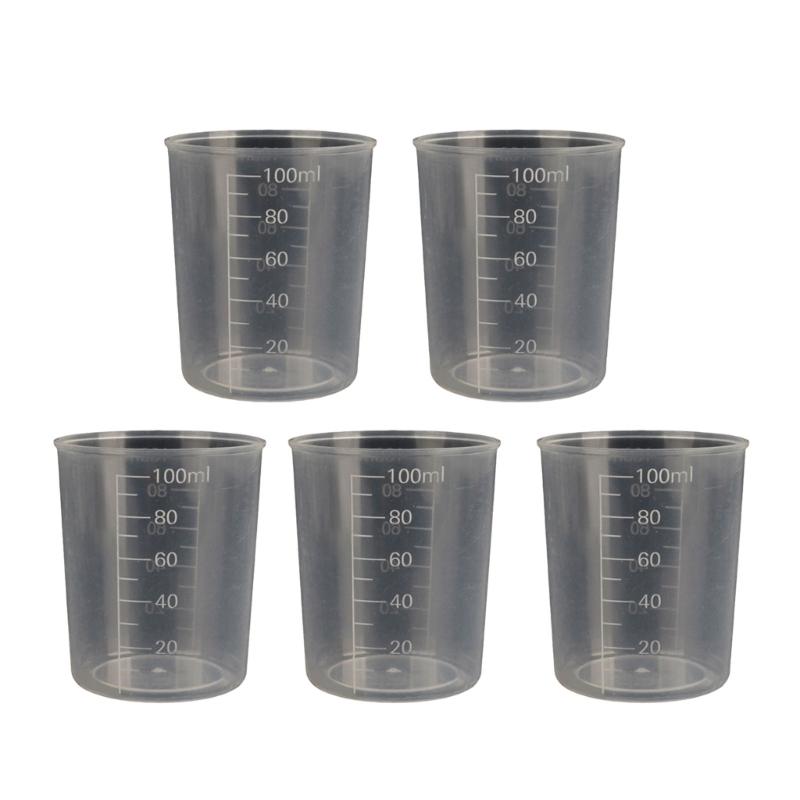 Pack of 5 Plastic Graduated Measuring Beaker Set Clear Liquid Measuring Mixing Cup Liquid Container Beakers for Lab Use