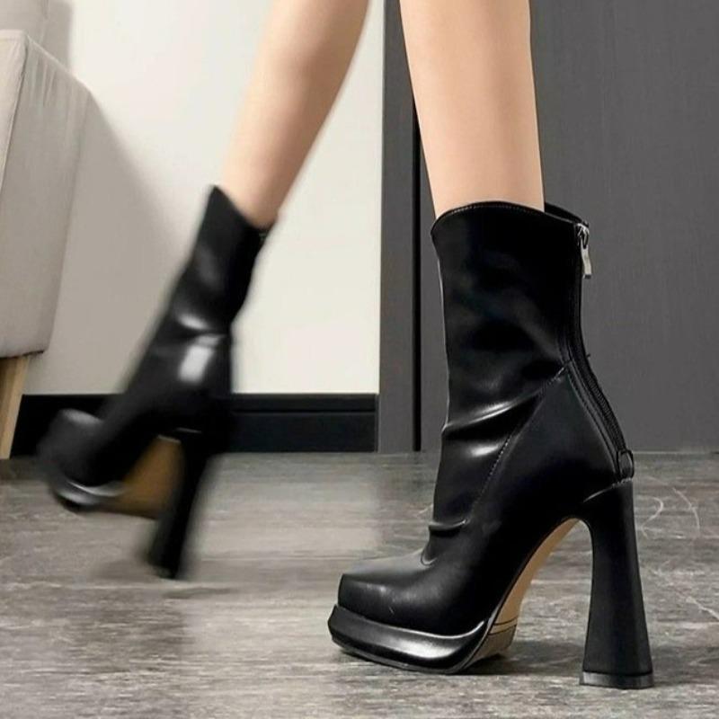 Women Ankle High Top Heels Fashion Chunky Heeled Winter Elegant Pumps New Trend Goth Woman Casual Chelsea Boots Botas