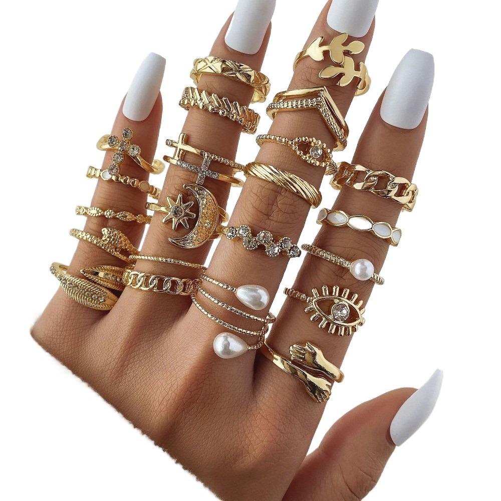 23 Pcs/Set Vintage Punk Ring Set Geometric Knuckle Rings Set  Girls Party Jewelry Accessories Gifts