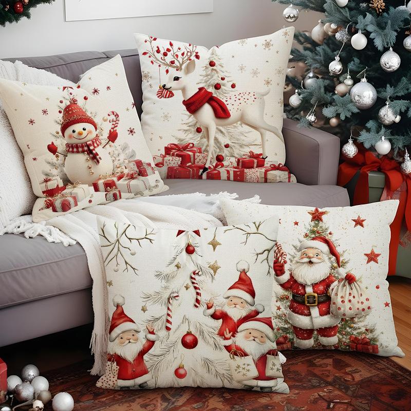 New Christmas Pillowcase Santa Claus Snowman Line Printed Cushion Pillowcase