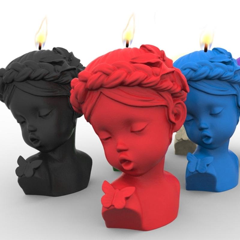 Female Body Candle Silicone Mould Shy Butterflies Girls Plaster Silicone Mold Portrait Ornament Mold for DIY Crafts