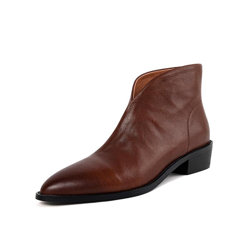 2024 New Autumn Women Boots Pointed Toe Chunky Heel Boots Genuine Leather Shoes for Women Concise Ankle Boots Black Women Shoes