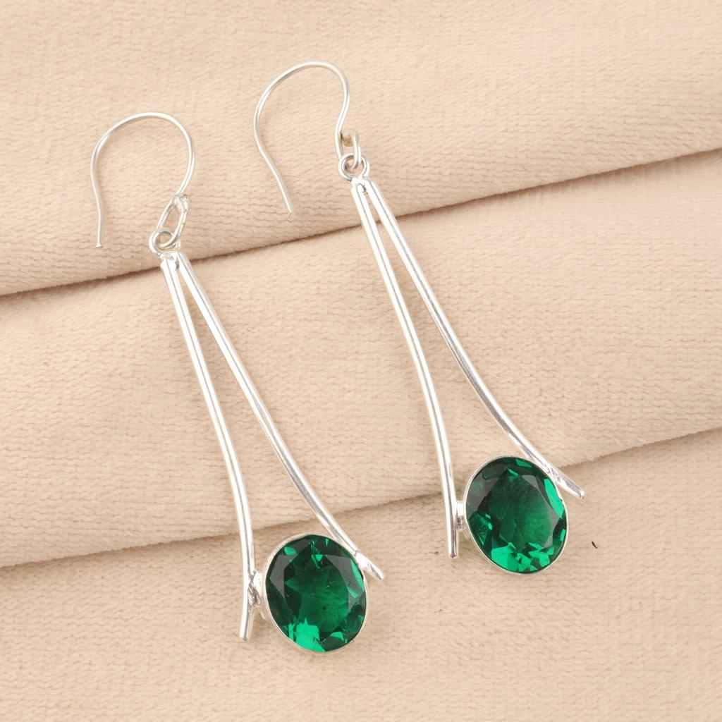 Natural Chrome Diopside Gemstone 925 Sterling Silver Handmade Earrings 2.63" EE-136-9