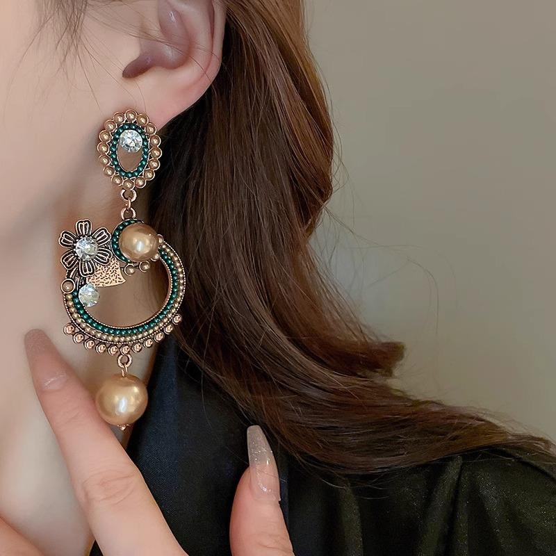 Vintage Exaggerated Oval Earrings - French Chic  Light Luxury  Palace-style  Elegant & High-end Earrings