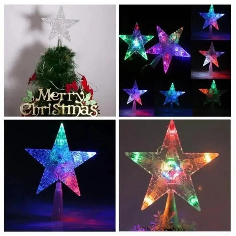 Christmas Tree Top Pentagram Decoration Creative Acrylic Transparent Pentagram Decoration Color Light LED Tree Top Star Light
