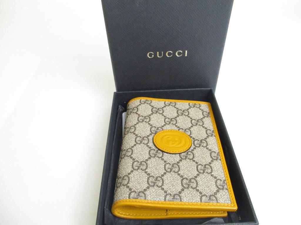 Authentic GUCCI GG Supreme Orchre Leather Passport Holders #a370   Refurbished