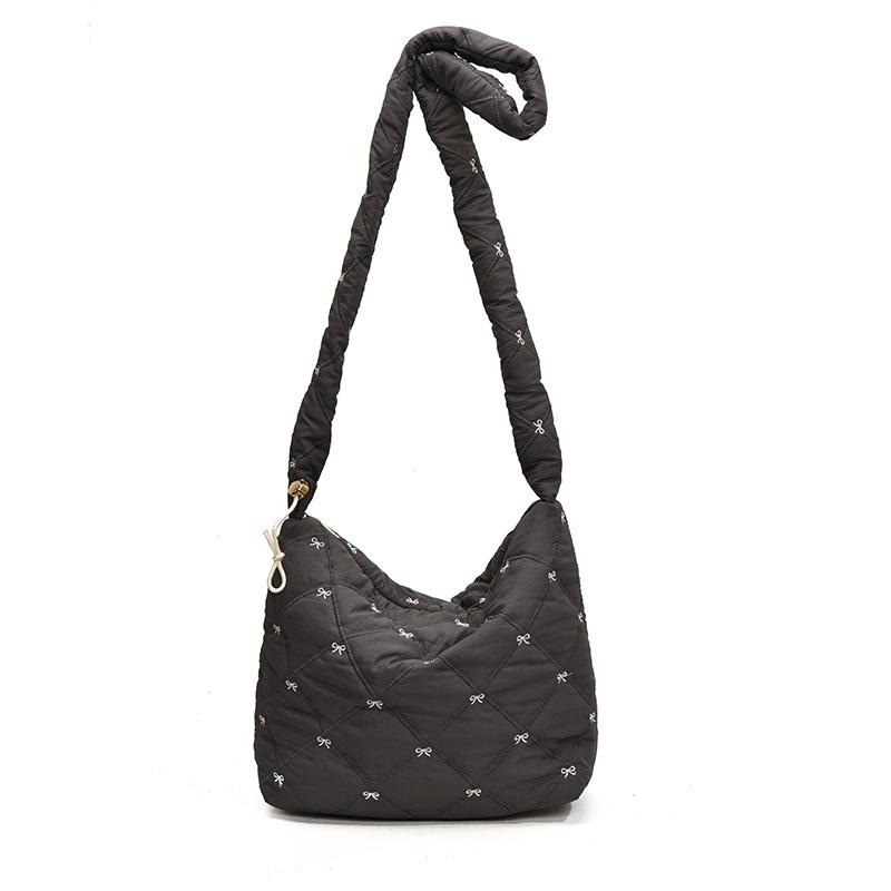 Autumn and Winter New Lightweight Cotton Clothes Bag Women's Rhombus Casual Pleated Shoulder Bag Large-capacity Commuting Messenger Bag