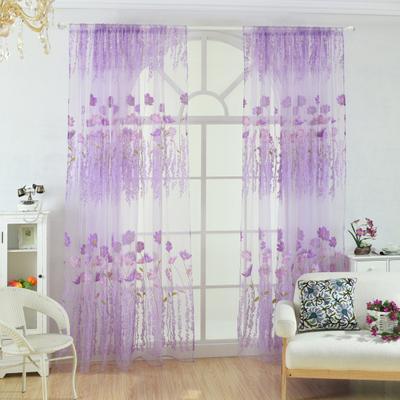 Yousheng jemné zpracování Ošetření oken Polyester odolný proti opotřebení s květinovým vzorem Tyč kapsa Průsvitný závěsový panel pro domácnost