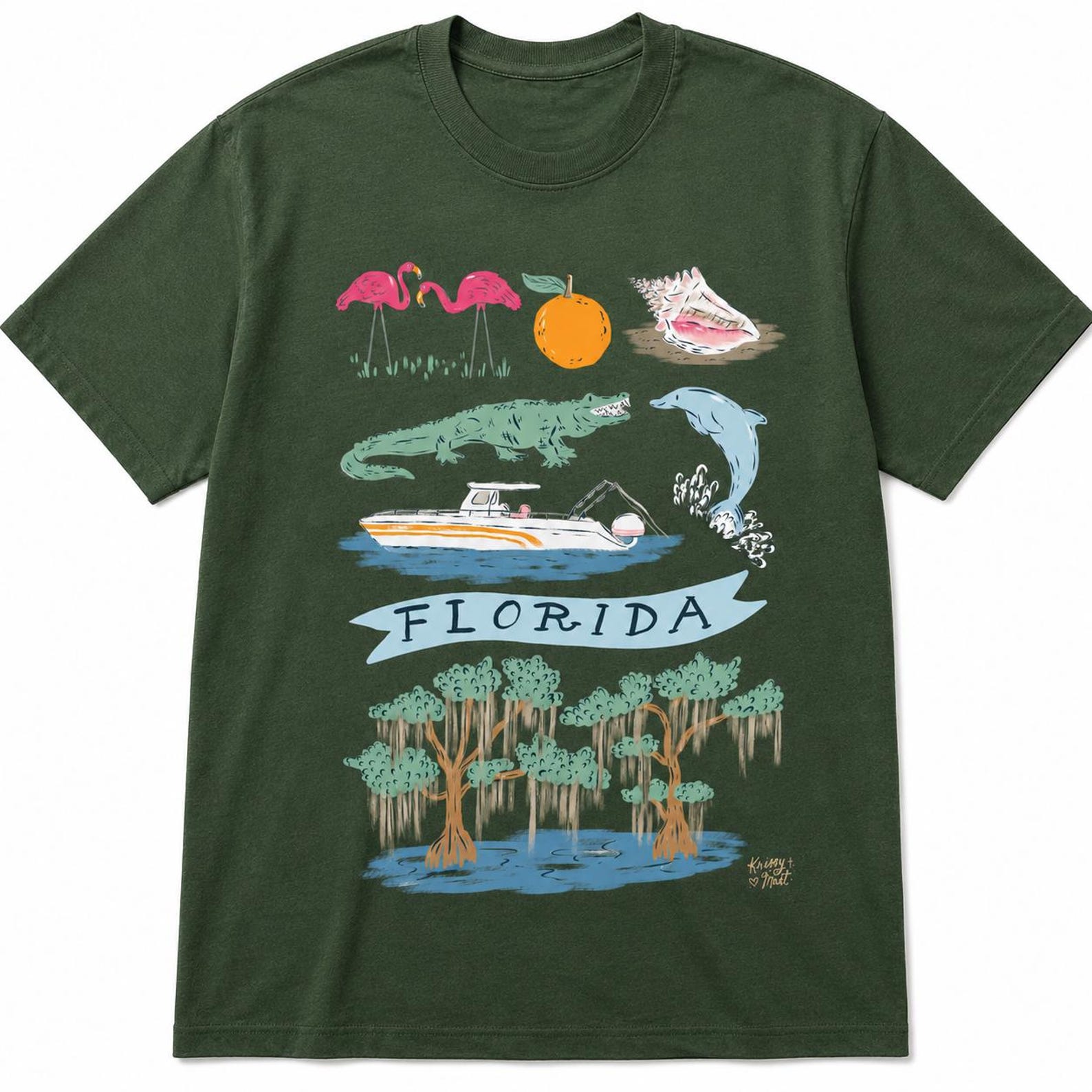 Florida Vintage Graphic Tee, Flamingo Dolphin Alligator Coastal Shirt XL
