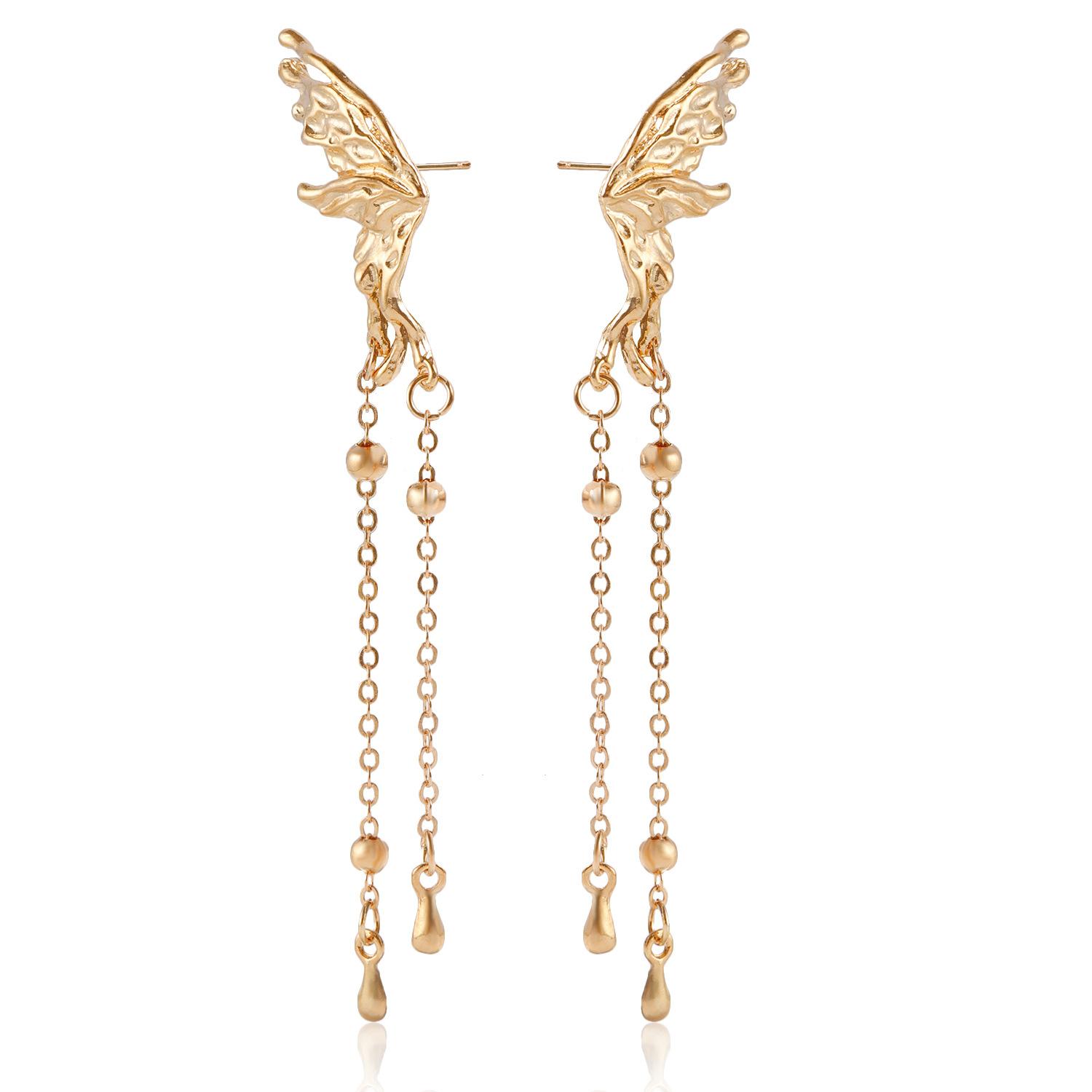 New super fairy tassel butterfly stud earrings, high-end exquisite ear hanging earrings