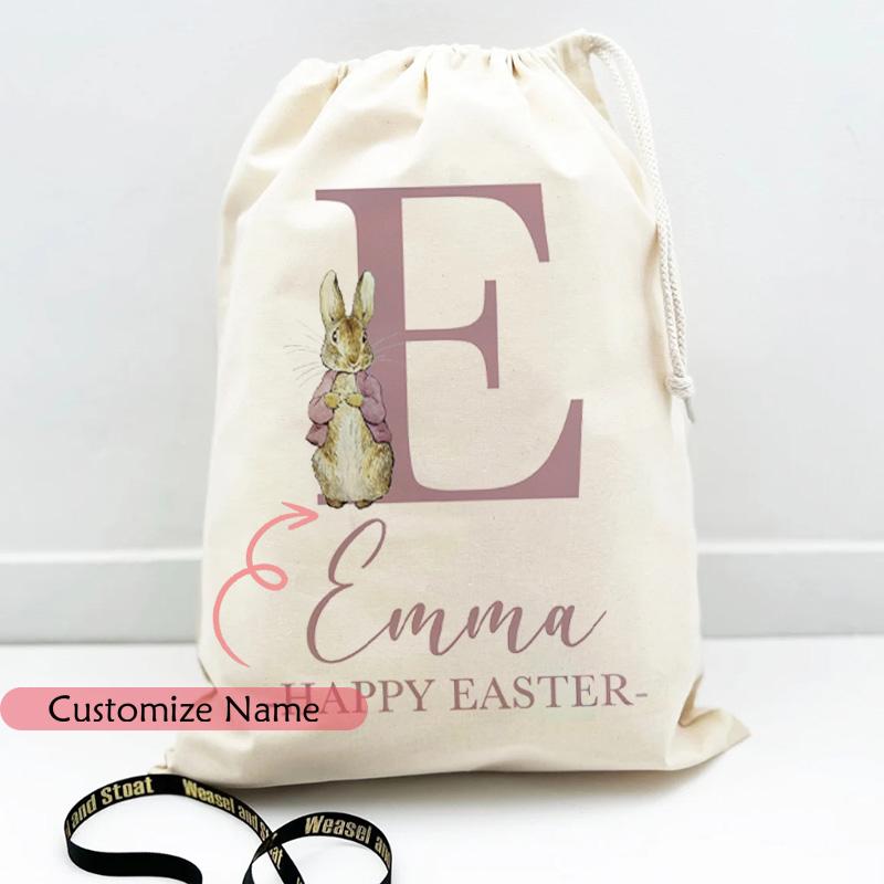 Personalised Initial Name Pink Blue Easter Bunny Rabbit Gift Bag Happy Easter Party Decoration Kid Boy Girl Egg Hunt Gift Bucket