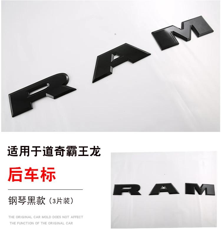 For Dodge Ram 2022-23 ABS Black Front Grille Emblem Rear Tailgate Emblem Modified Patch Decorative Frame