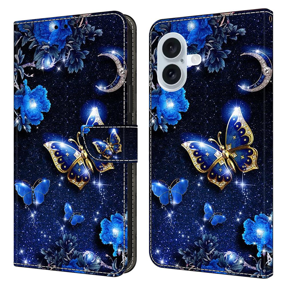 For iPhone 16 Leather Case Pattern Printing Wallet Stand Flip Phone Cover