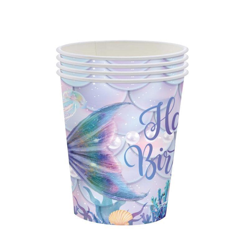 Purple Fish-Scale Mermaid-Themed Party Decoration Set: Disposable Mermaid-Tail Tablecloths, Paper Cups, Napkins, and Plates for Girls' Birthdays