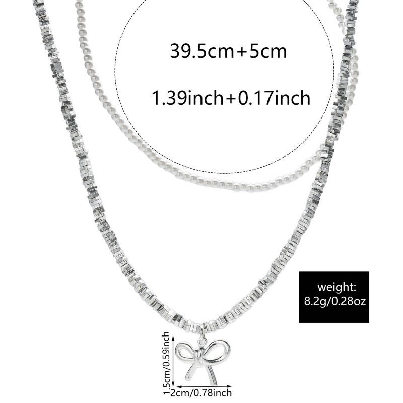 New Bow Necklace Women's Simple and High-end Retro Double-layered Design Imitation Pearl Collarbone Chain