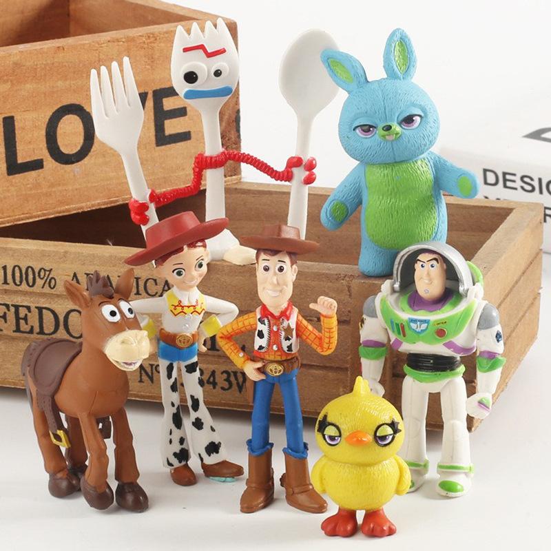 Disney 7 Pieces/set Toy Story Doll Toy Woody Jesse Buzz Lightyear Forked Pig Bear Statue Model Doll Statue Birthday Gift